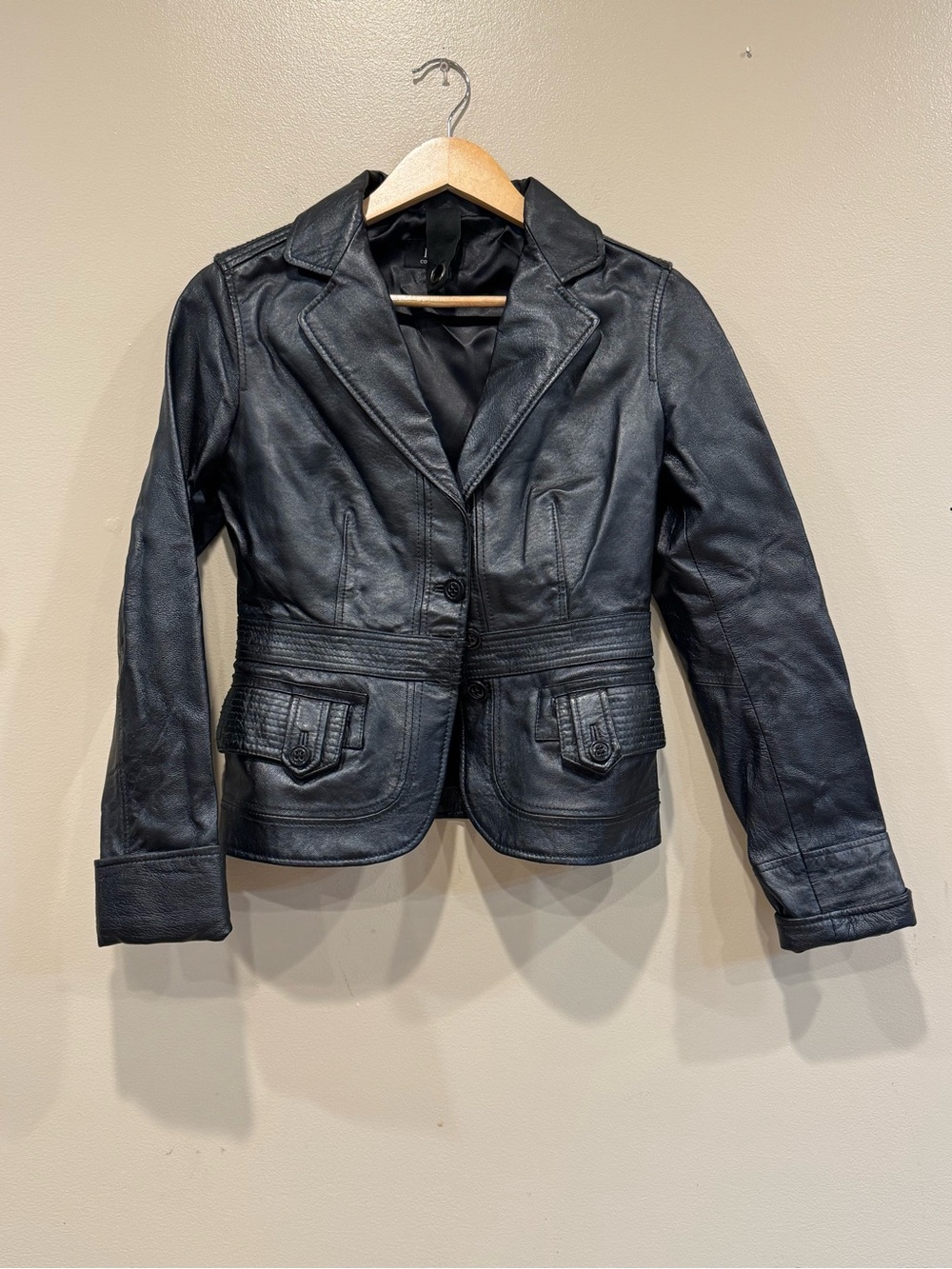 Black Biker Women's Real Leather Blazer Jacket